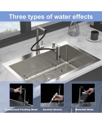 33x22x10inch Drop in Kitchen Sink with Pull Out Faucet 16 Gauge Stainless Steel Single Bowl