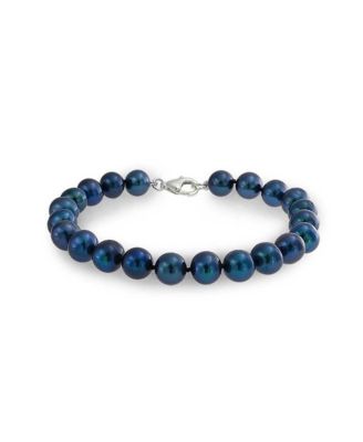 Peacock Blue Black Freshwater Cultured Pearl Jewelry Set Necklace Bracelet Earrings