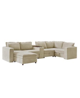 Buelow 144” Modern Storage Sectional Sofa With Charging Station And Middle Storage Compartment