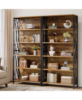 70.87" Tall Bookshelf Set of 2, 6-Tier Industrial Bookcase with Geometric Metal Frame & Open Storage Shelves, Freestanding Display Shelf