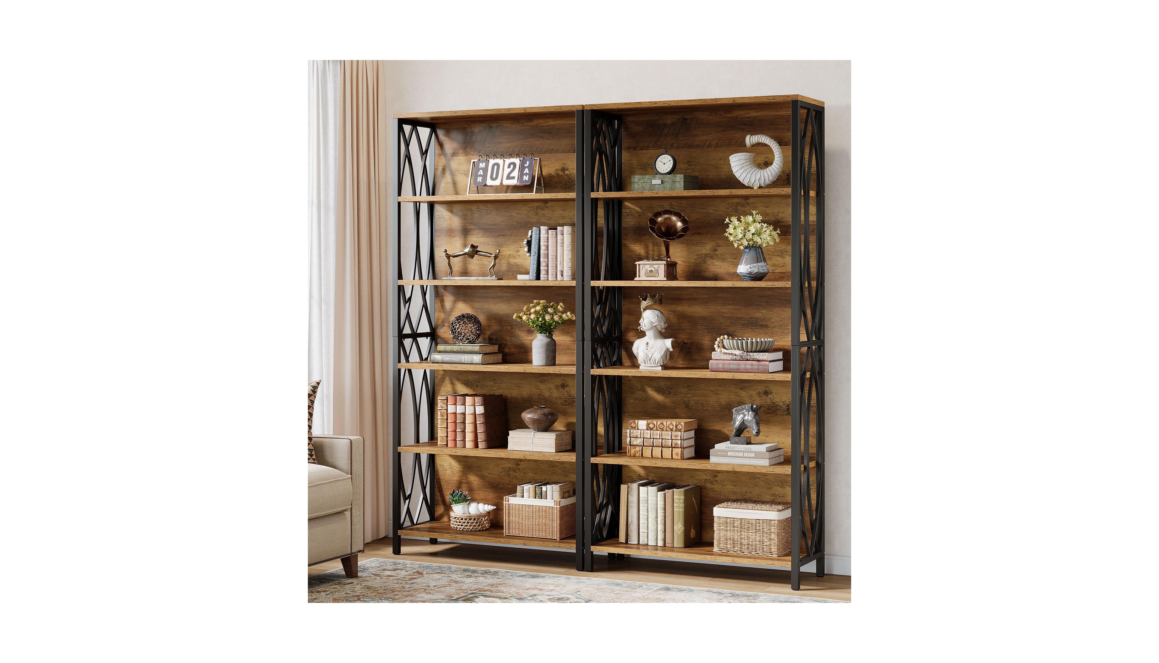 Tribesigns 70.87" Tall Bookshelf Set of 2, 6-Tier Industrial Bookcase with Geometric Metal Frame & Open Storage Shelves, Freestanding Display She