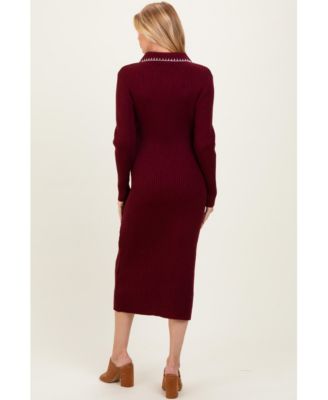 Maternity Contrast Stitch Midi Sweater Dress
