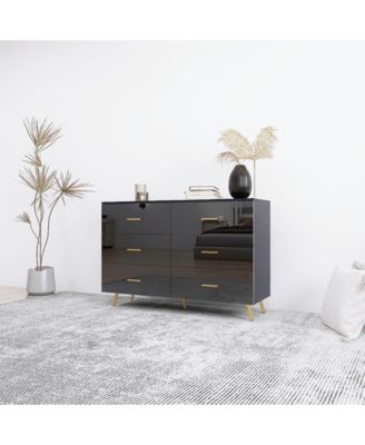 High Glossy 6-Drawer Chest of Drawers with Golden Accents