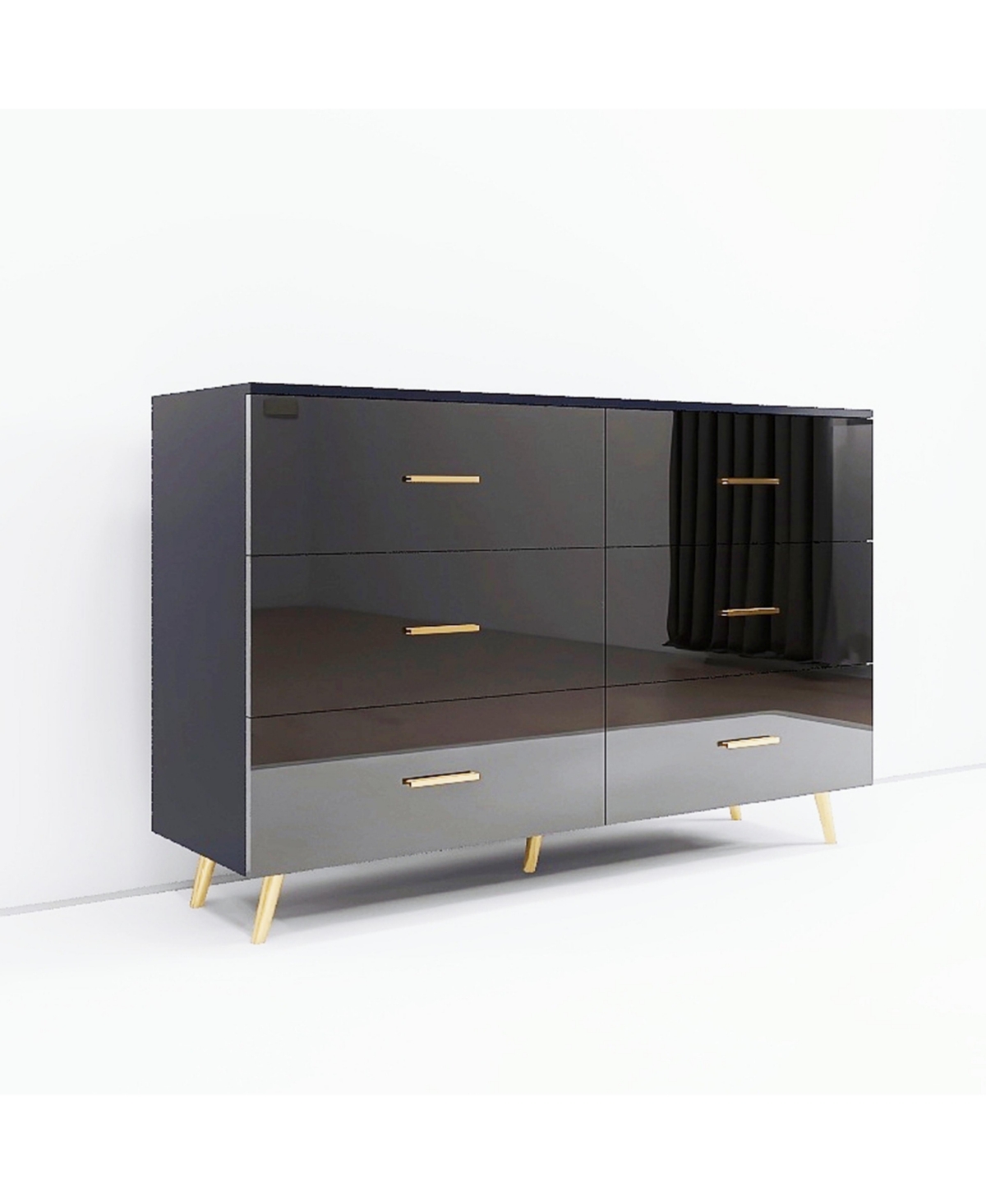 Boyel Living High Glossy 6-Drawer Chest of Drawers with Golden Accents