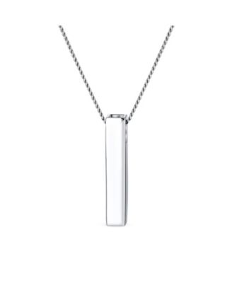Minimalist Vertical 3D Pillar Bar Necklace Pendant Solid .925 Sterling Silver