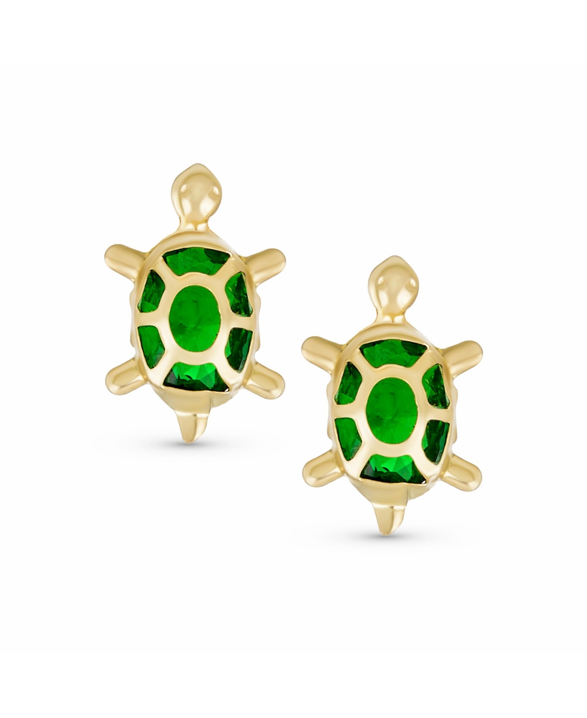 Bling Jewelry Petite Keepsake Nautical Jewelry Cz Green Turtle Yellow 14K Gold Stud Earrings Secure Screw-back