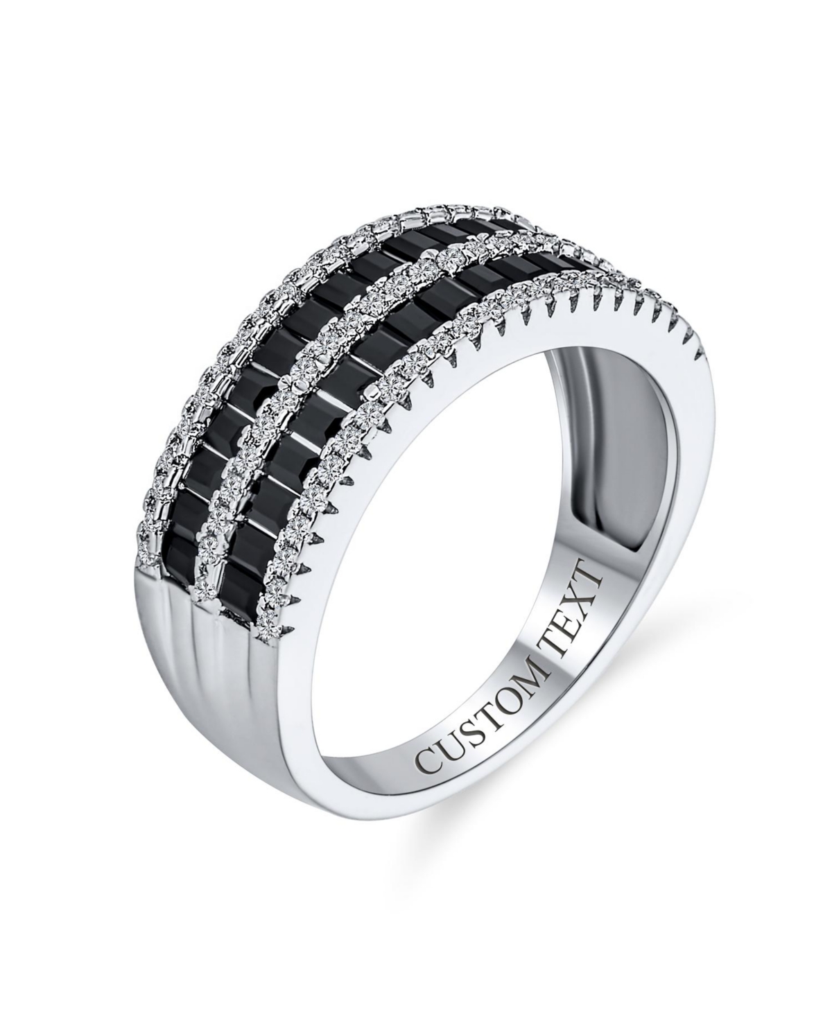 Bling Jewelry Two Tone Cz Black & White 1/2 Eternity Band Ring Sterling Silver