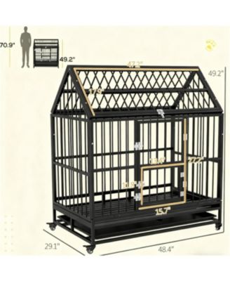Dog Crate with 4 Lockable Wheels, Double Doors, and Removable Tray in Black