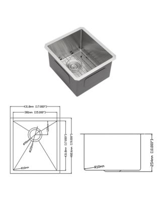 17inch Undermount Sink 16G T304 Stainless Steel Single Bowl 17x19x10inch 10inch Deep Bar Prep Sink with Full Accessories