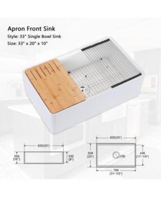 33x20 Inch Fireclay Workstation Farmhouse Kitchen Sink Single Bowl With Accessories Sound Dampening Heat Stain Scratch Rust Resistant