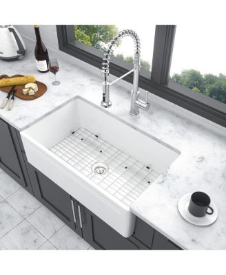 30x18x10inch White Farmhouse Sink Apron Front Porcelain Ceramic Reversible Single Bowl