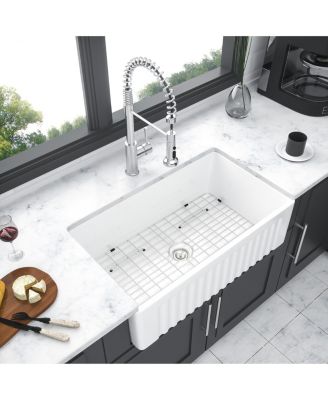 30x18x10inch White Farmhouse Sink Apron Front Porcelain Ceramic Reversible Single Bowl