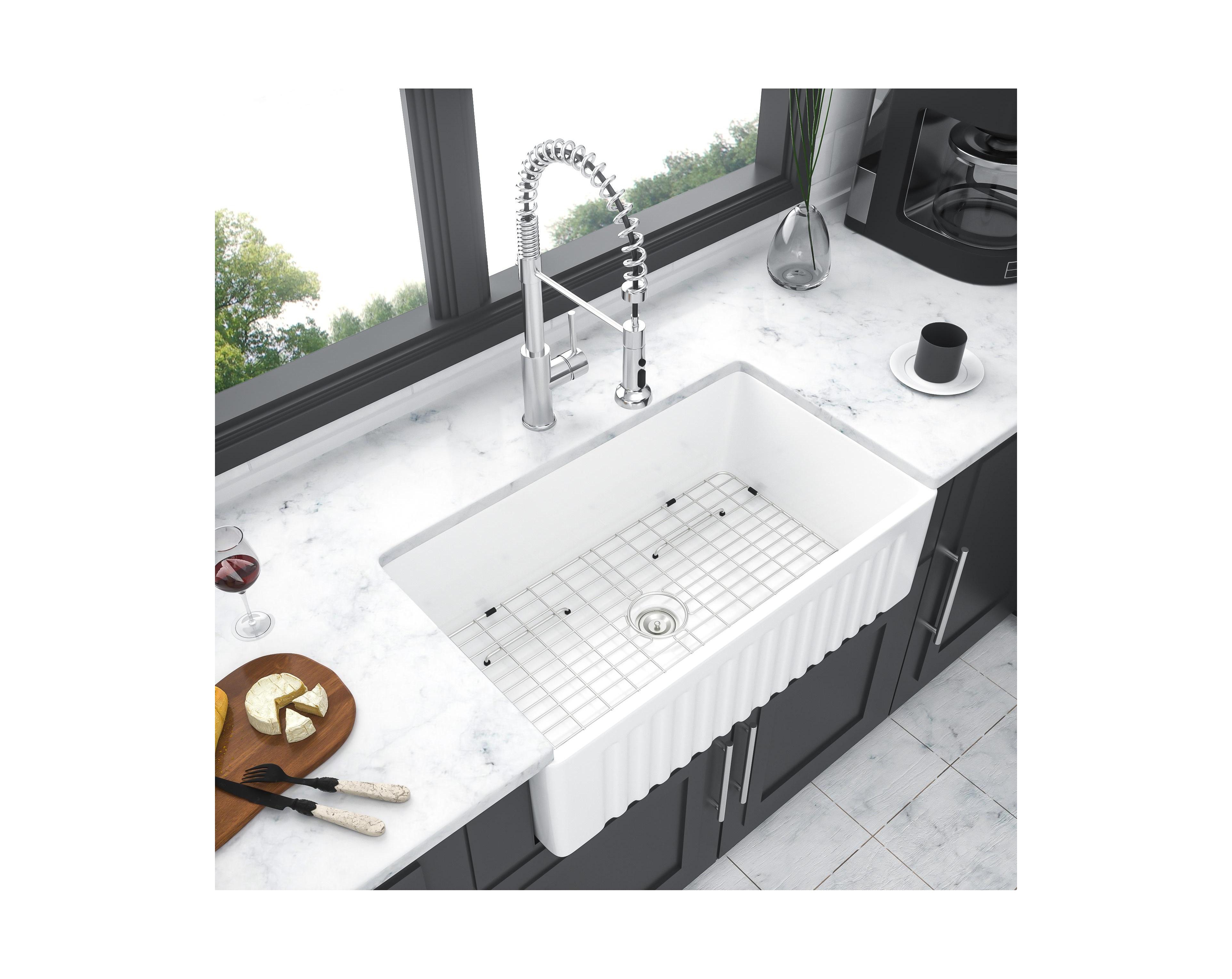 Flynama 30x18x10inch White Farmhouse Sink Apron Front Porcelain Ceramic Reversible Single Bowl