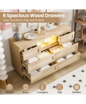 Rattan Dresser for Bedroom, 47" Wide Chest of Dressers with 6 Deep Drawers