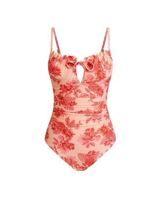 Women's Square Neck One Piece Swimsuit with Front Tie