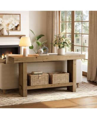 63-Inch Solid Wood Console Table, 2-Tier Narrow Farmhouse Entryway Table for Hallway, Entrance, Living Room, Behind The Couch,Brown