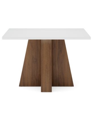 47-Inch Kitchen Dining Table for 4-6,White Rectangular Dining Table with Walnut Wood Base, Modern Wooden Eating Table