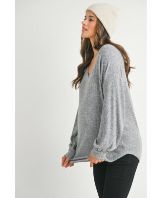 Maternity Ribbed Long Sleeve V Neck Sweater