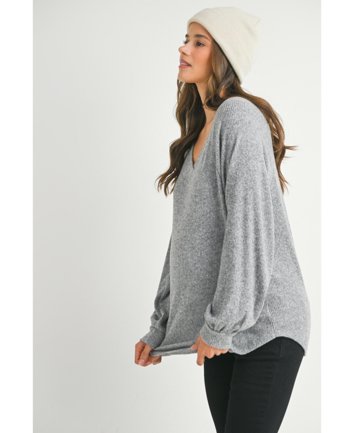 Hello Miz Maternity Ribbed Long Sleeve V Neck Sweater