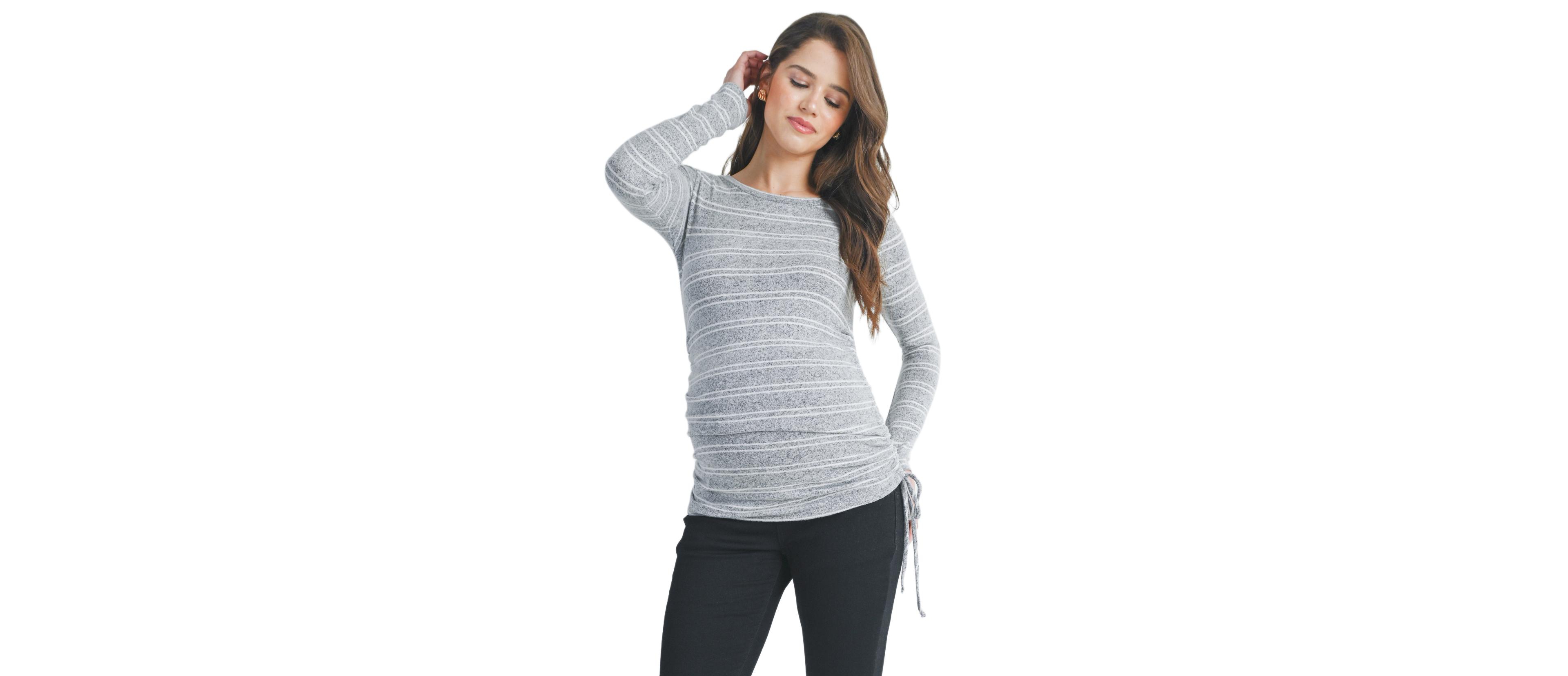Hello Miz Maternity Striped Side Long Ruched Top