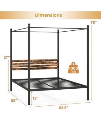  4-Post Canopy Bed Frame Rustproof Metal Noise-free with Foot Pads