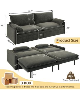 4-Seat Pull-Out Sleeper Sofa Bed, 81'' Chenille Upholstery & USB Port