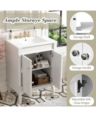 24 in. Bathroom Vanity with Top Sink, 2-Tier Modern Bathroom Storage Cabinet with Large Storage Shelves