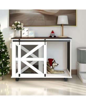 Dog Crate with Flip-Top Feeding Door, Dual-Access in White