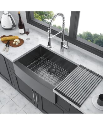 huluwat 27x21x10inch Gunmetal Black Farmhouse Kitchen Sink Stainless Steel Apron Front 16 Gauge