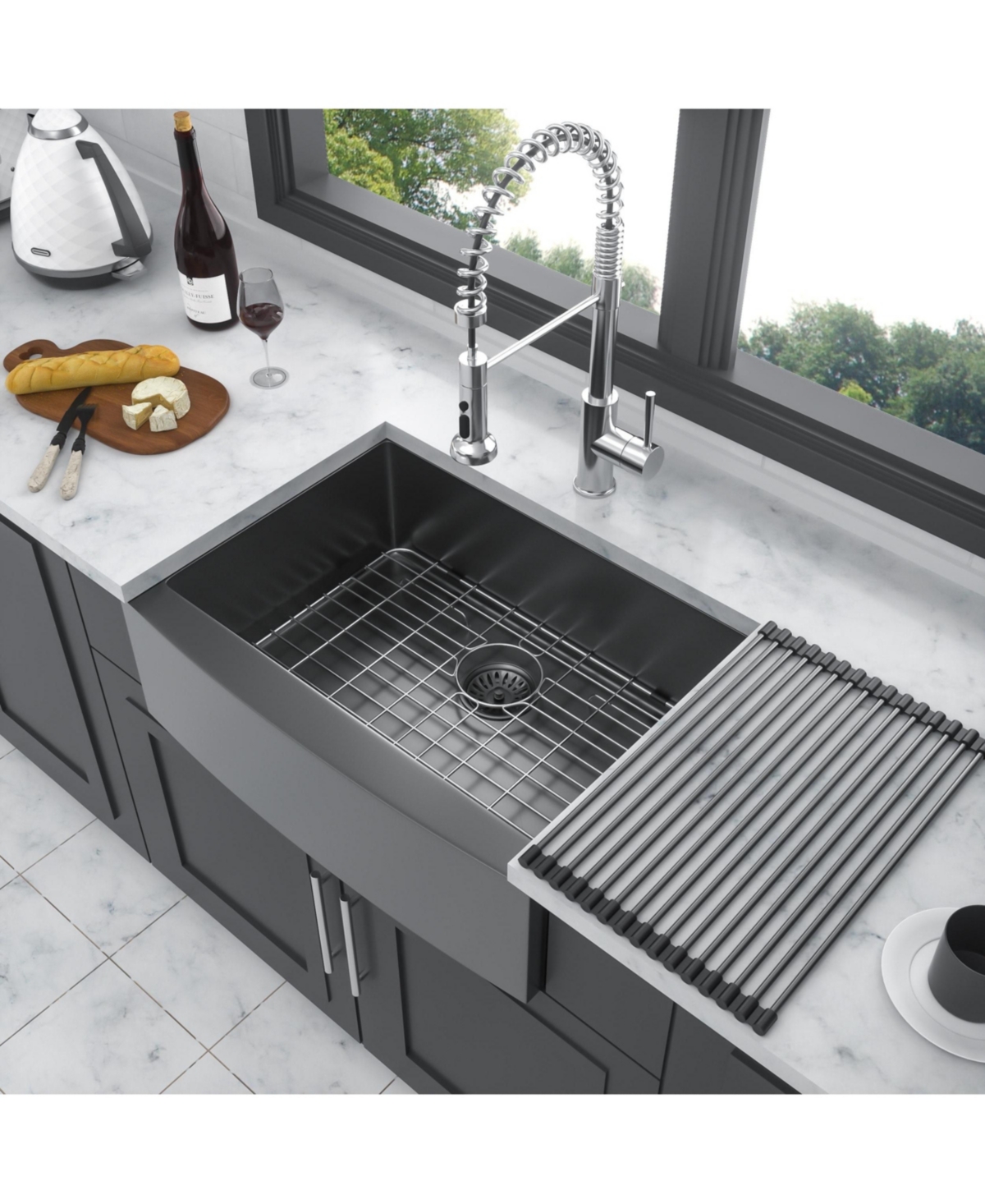 flynama huluwat 27x21x10inch Gunmetal Black Farmhouse Kitchen Sink Stainless Steel Apron Front 16 Gauge