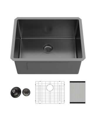 huluwat 24x18x12 Inch Undermount Gunmetal Black Laundry Utility Sink 16 Gauge T304 Stainless Steel Deep Single Bowl