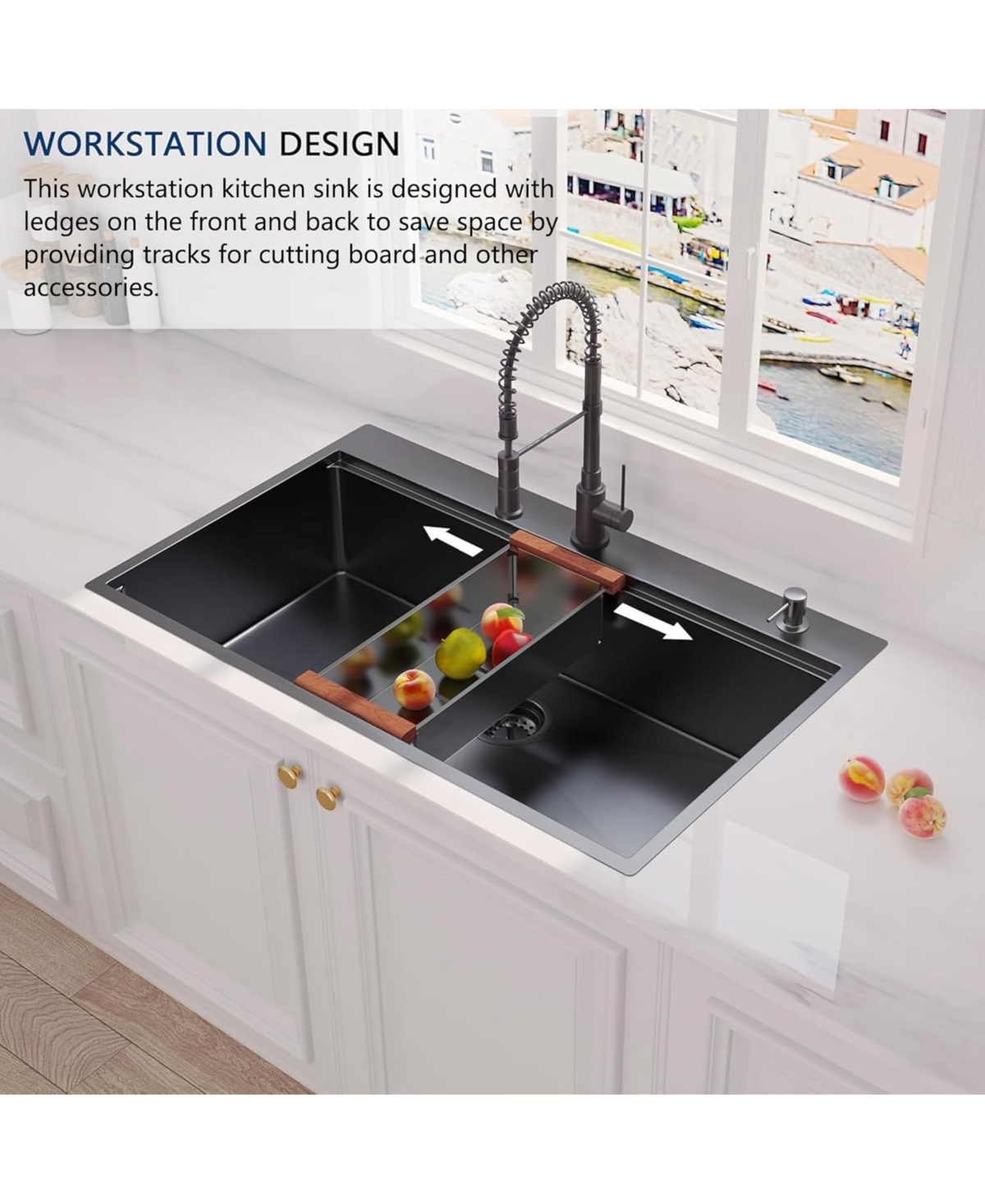 flynama 36x22inch Gunmetal Black Workstation Kitchen Sink 16 Gauge Stainless Steel with Accessories