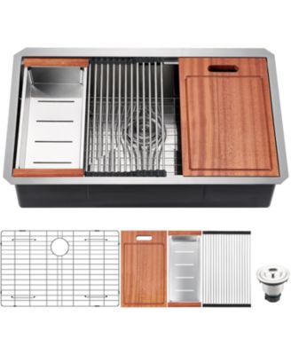 Undermount Workstation Kitchen Sink Stainless Steel Single Bowl 18 Gauge