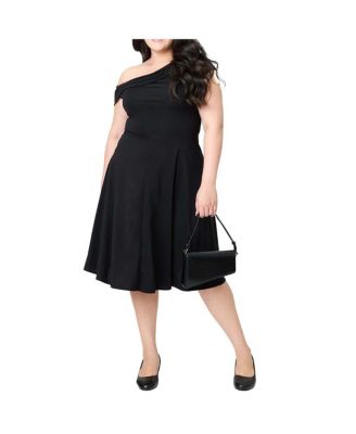 Plus Size Asymmetrical Neck Swing Dress