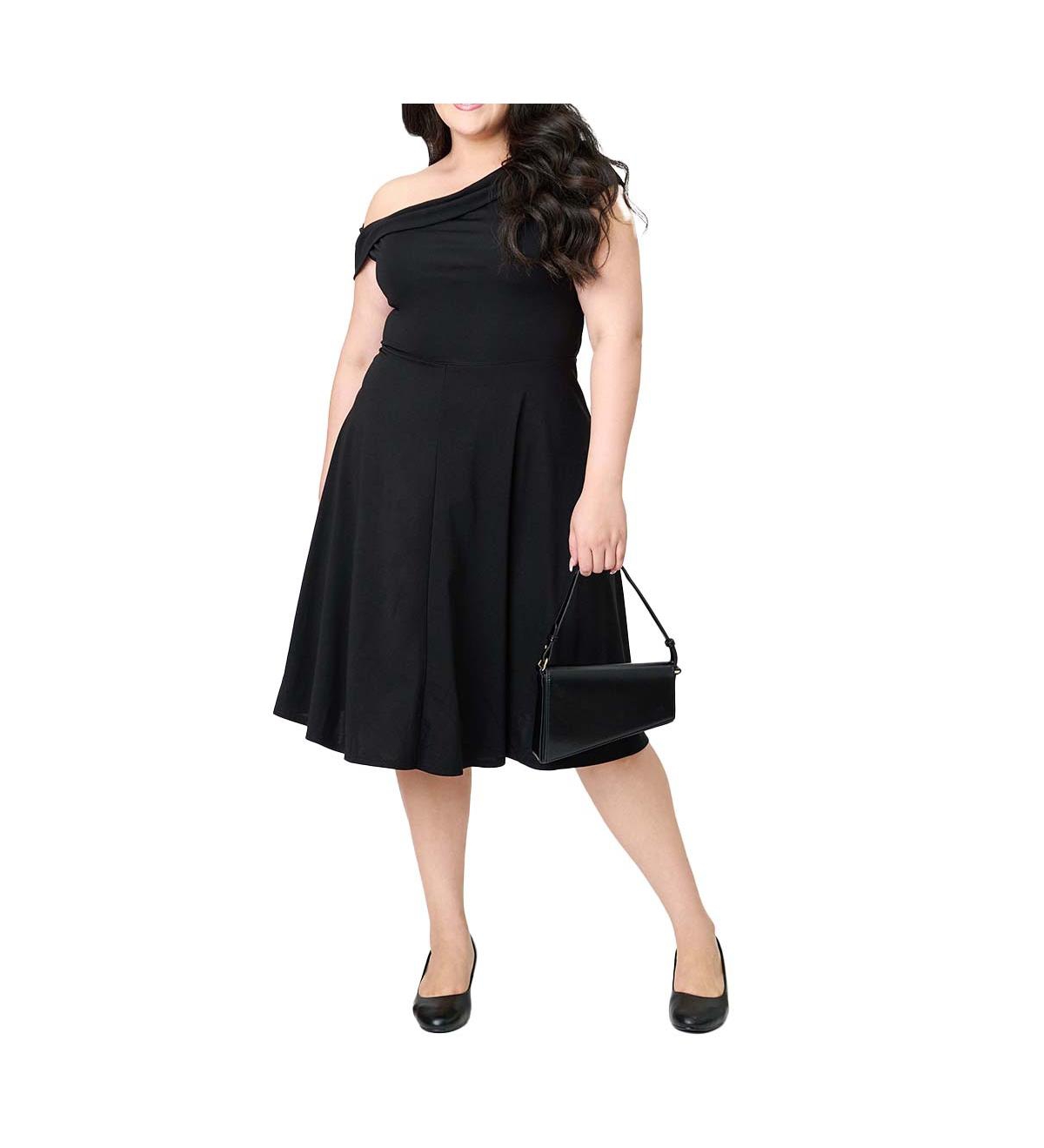 Unique Vintage Plus Asymmetrical Neck Swing Dress