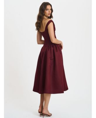 Women's Omella Burgundy Ruched Bust Sweetheart Flared Maxi Dress