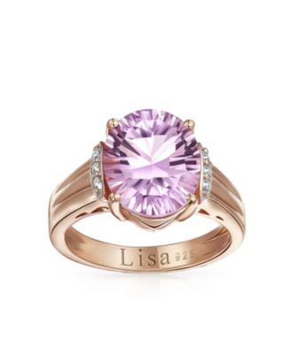 Traditional Oval 4CT Pink Amethyst Statement Ring Zircon Accent Rose Gold Vermeil