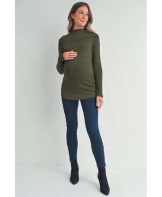 Maternity Mock Neck Long Sleeeve Ribbed Top