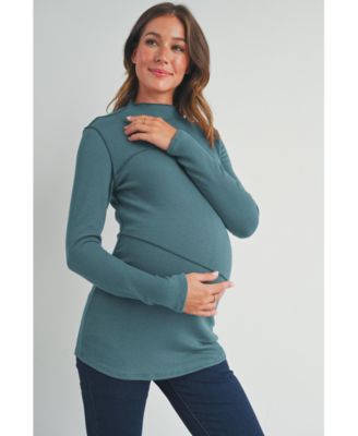 Maternity Mock Neck Long Sleeeve Ribbed Top