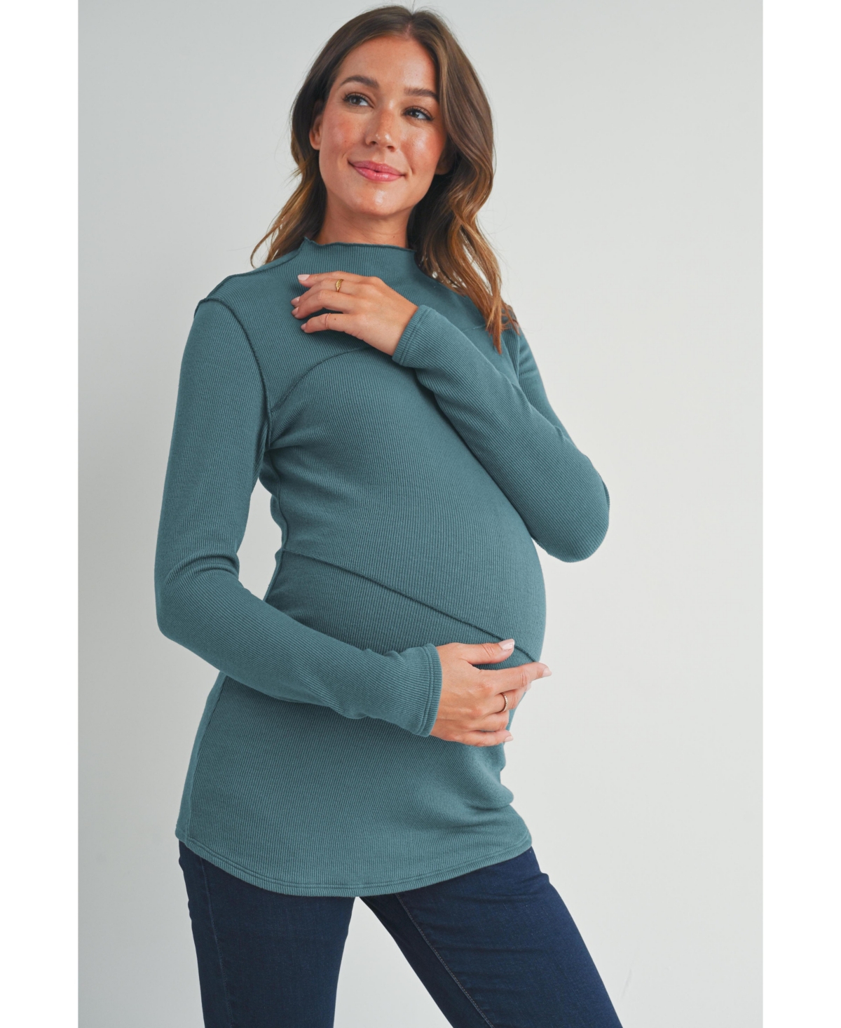 Hello Miz Maternity Mock Neck Long Sleeeve Ribbed Top
