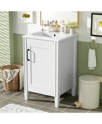 20 in. Modern Freestanding Bathroom Vanity with Ceramic Sink, Soft Close Door, Adjustable U-Shaped Shelf, Door Storage Rack