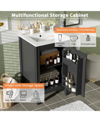 20 in. Modern Freestanding Bathroom Vanity with Ceramic Sink, Soft Close Door, Adjustable U-Shaped Shelf, Door Storage Rack