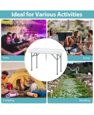 4 Foot Ice Cooler Folding Table Outdoor Portable Ice Bin Table with Large Sink