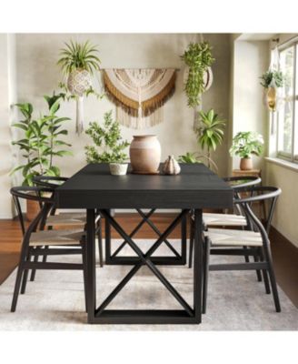 Rectangle Dining Table for 4-6 People, Farmhouse Thick Appearance Design, Rectangular Kitchen Dinner Table