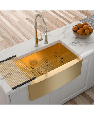 30x21x10inch Gold Farmhouse Kitchen Sink Stainless Steel Apron Front 16 Gauge