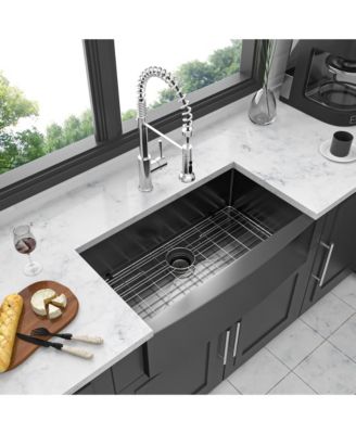 33x21x10inch Gunmetal Black Farmhouse Kitchen Sink Stainless Steel Apron Front 16 Gauge