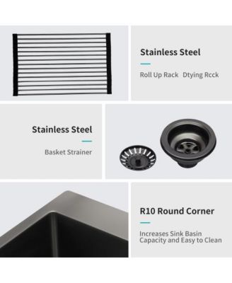 25x22x9inch Gunmetal Black Kitchen Sink Drop In Stainless Steel 16 Gauge Topmount
