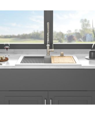 30x22x10inch White Quartz Composite Drop in Kitchen Sink Workstation Granite Deep