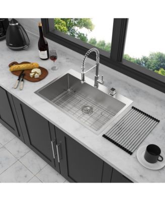 33x22x10inch 16 Gauge T304 Stainless Steel Drop In Topmount Single Bowl Kitchen Sink with Complete Accessories