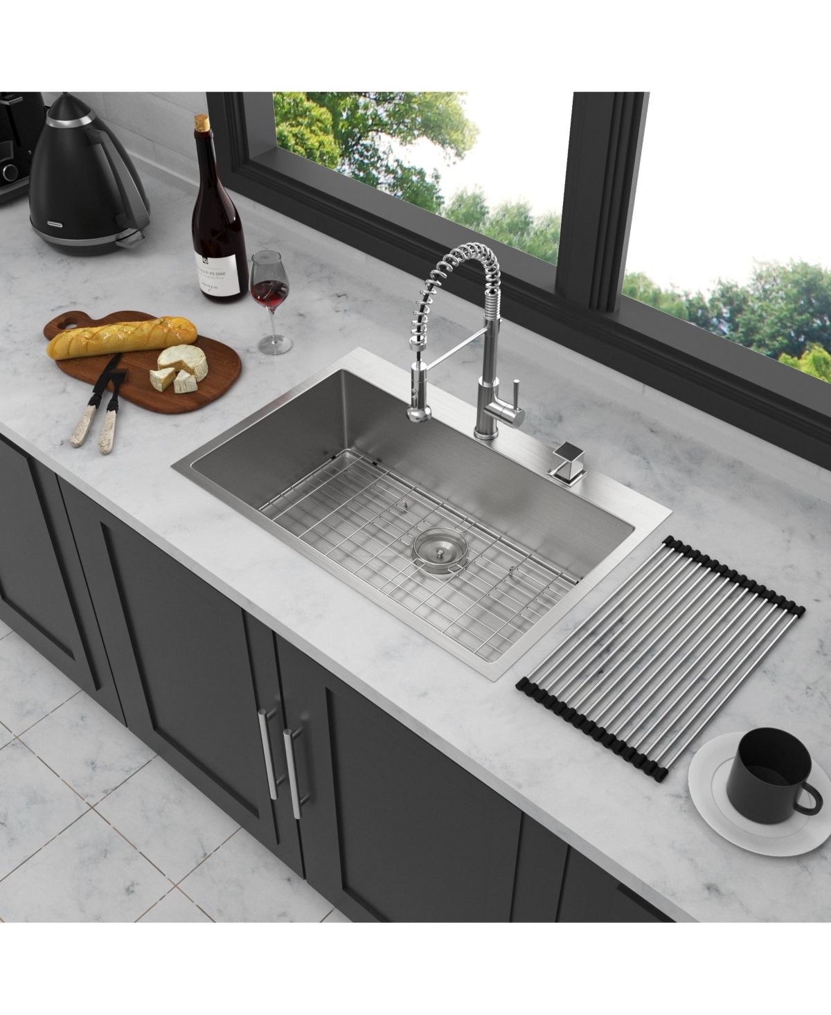 flynama 33x22x10inch 16 Gauge T304 Stainless Steel Drop In Topmount Single Bowl Kitchen Sink with Complete Accessories
